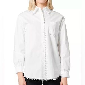 NWT Gracia White Shirt with Faux Pearls